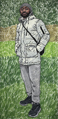 Retrato de hombre africano en Asturias | 2025 | Acrílico sobre tela | 178 x 88 cm