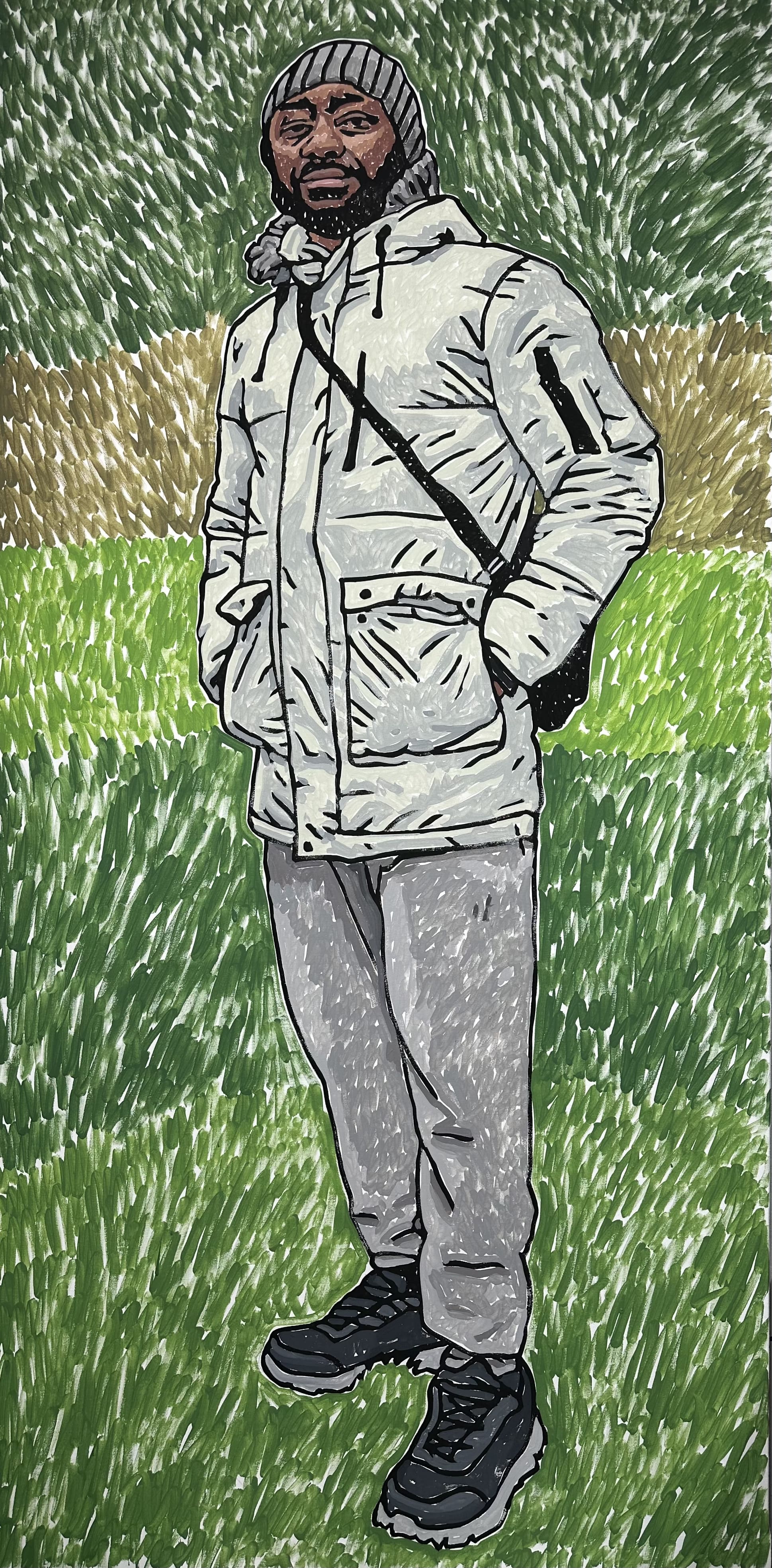 Retrato de hombre africano en Asturias | 2025 | Acrílico sobre tela | 178 x 88 cm